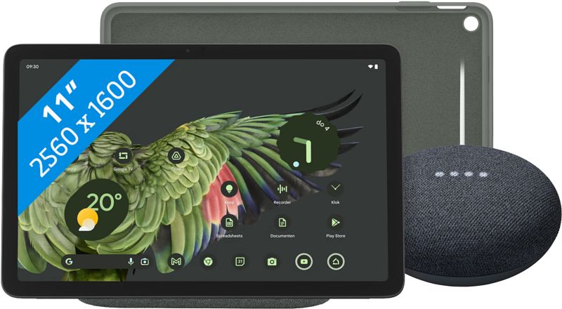 Foto van Google pixel tablet 256gb wifi grijs + pixel tablet back cover grijs + nest mini grijs