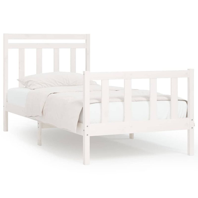 Foto van The living store massief grenenhouten bedframe - klassieke - bedframe - 205.5 x 96 x 100 cm - wit