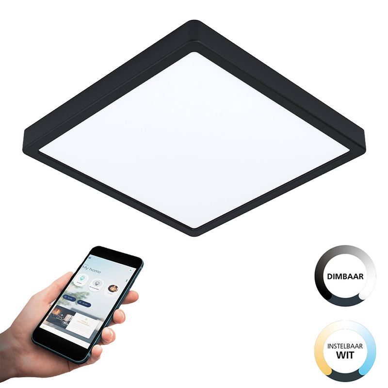 Foto van Eglo connect.z fueva-z smart opbouwlamp - 28,5 cm - zwart/wit - instelbaar wit licht - dimbaar - zigbee