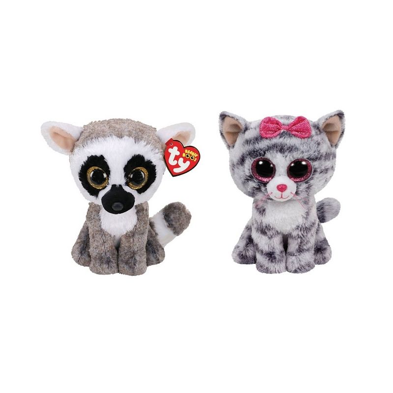 Foto van Ty - knuffel - beanie boo's - linus lemur & kiki cat