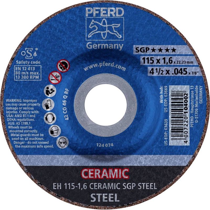 Foto van Pferd eh 115-1,6 ceramic sgp steel 61300115 doorslijpschijf gebogen 115 mm 22.23 mm 25 stuk(s)