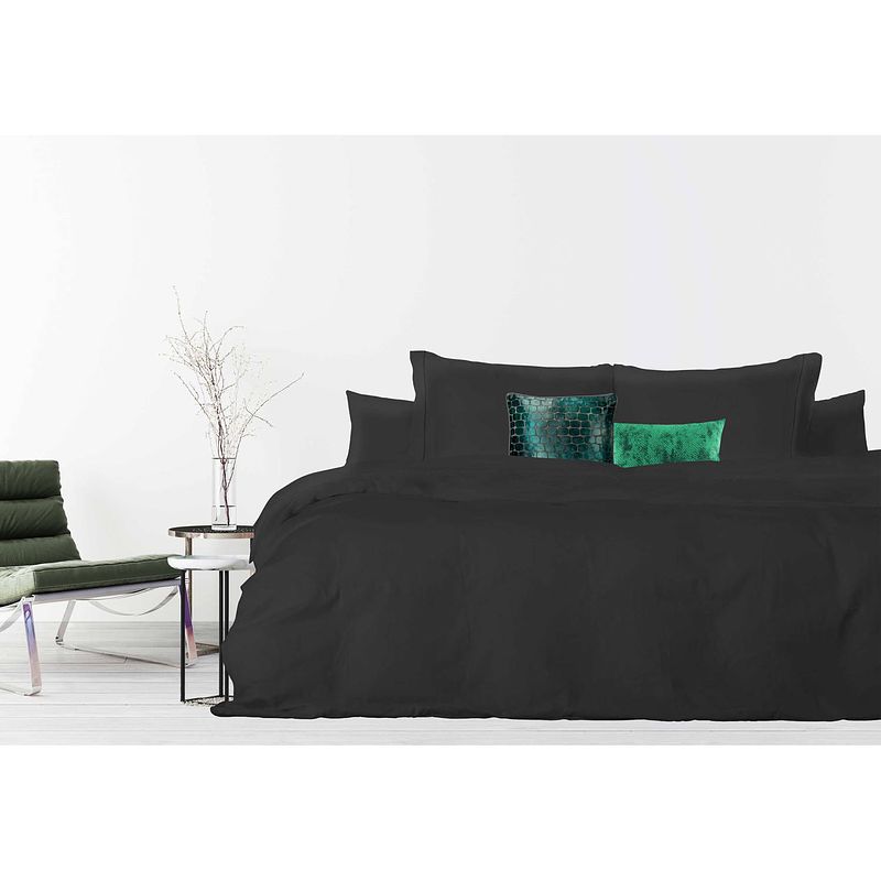 Foto van Elegance dekbedovertrek uni percal katoen met bies - black 260x200/220cm