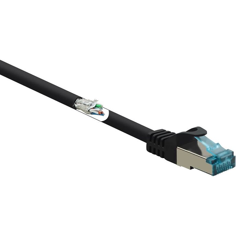 Foto van Renkforce rf-5044042 rj45 netwerkkabel, patchkabel cat 6a s/ftp 1.00 m zwart vlambestendig 1 stuk(s)