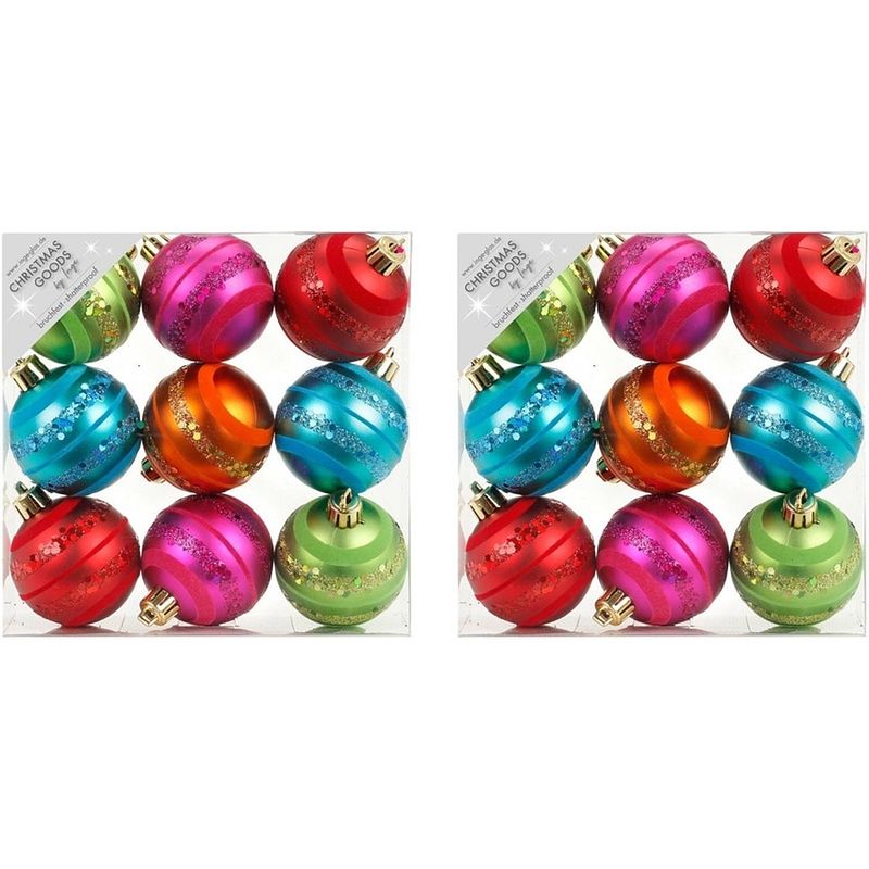 Foto van 18x kunststof gekleurde kerstballen glitter 6 cm - kerstbal