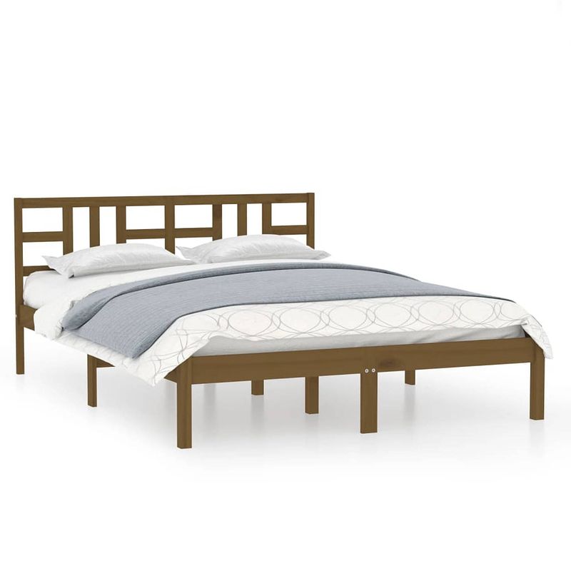 Foto van Vidaxl bedframe massief hout honingbruin 135x190 cm 4ft6 double