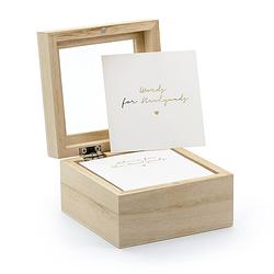 Foto van Gastenboek/huwelijksadvies box - bruiloft - incl. 100 wensbriefjes - hout/wit - 10 x 6 cm - gastenboeken