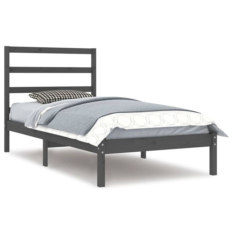 Foto van The living store bedframe - houten bedframe - 90x200 cm - grijs - massief grenenhout - comfortabel hoofdeinde