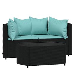 Foto van Vidaxl 3-delige loungeset met kussens poly rattan zwart