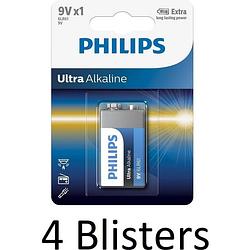 Foto van 4 stuks (4 blisters a 1 st) philips ultra alkaline 9v