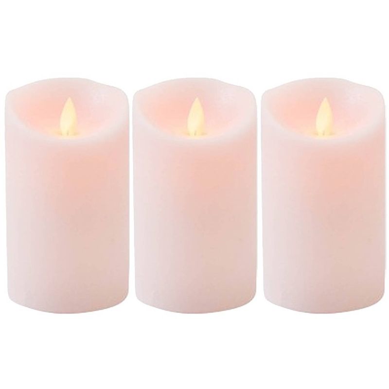 Foto van 3x roze led kaars / stompkaars met bewegende vlam 12,5 cm - led kaarsen