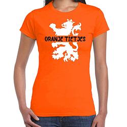 Foto van Oranje koningsdag t-shirt - oranje tietjes - dames m - feestshirts