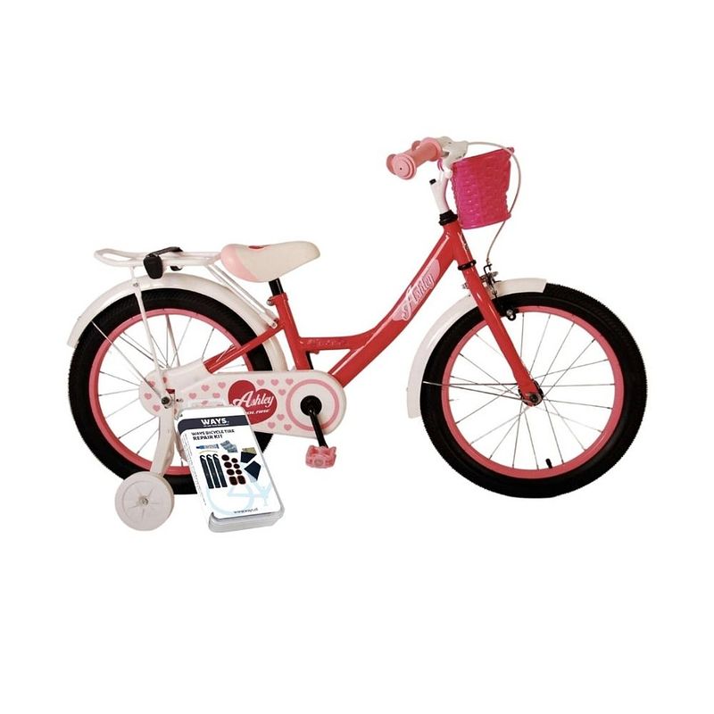 Foto van Volare kinderfiets ashley - 18 inch - roze/rood - inclusief ways bandenplakset