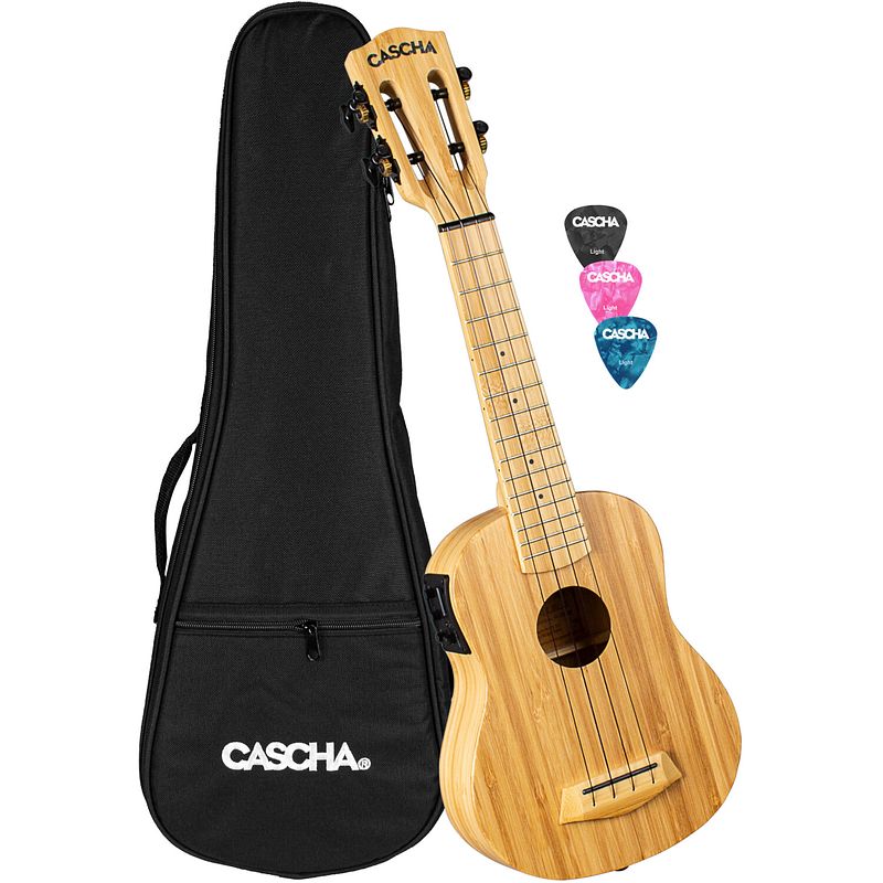 Foto van Cascha hh 2312e bamboo natural e/a sopraan ukelele set