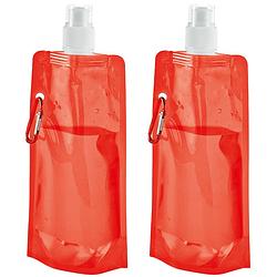 Foto van Waterfles/drinkfles opvouwbaar - 2x - oranje - kunststof - 460 ml - schroefdop - waterzak - drinkflessen