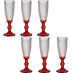 Foto van Luxe monaco serie champagneglazen set 12x stuks op rode voet 180 ml - champagneglazen