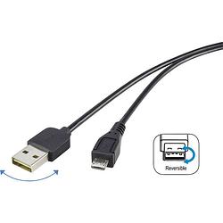 Foto van Renkforce usb-kabel usb 2.0 usb-a stekker, usb-micro-b stekker 1.80 m zwart stekker past op beide manieren, vergulde steekcontacten rf-4096110