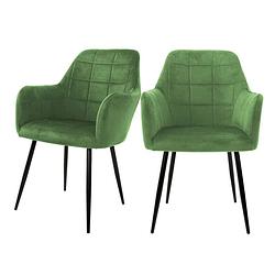 Foto van Eetkamerstoelen met rugleuning & armleuningen set van 2 groen fluwelen bekleding met metalen poten ml-design