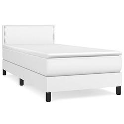 Foto van The living store boxspringbed wit 203 x 100 x 78/88 cm - duurzaam kunstleer - verstelbaar hoofdbord - pocketvering