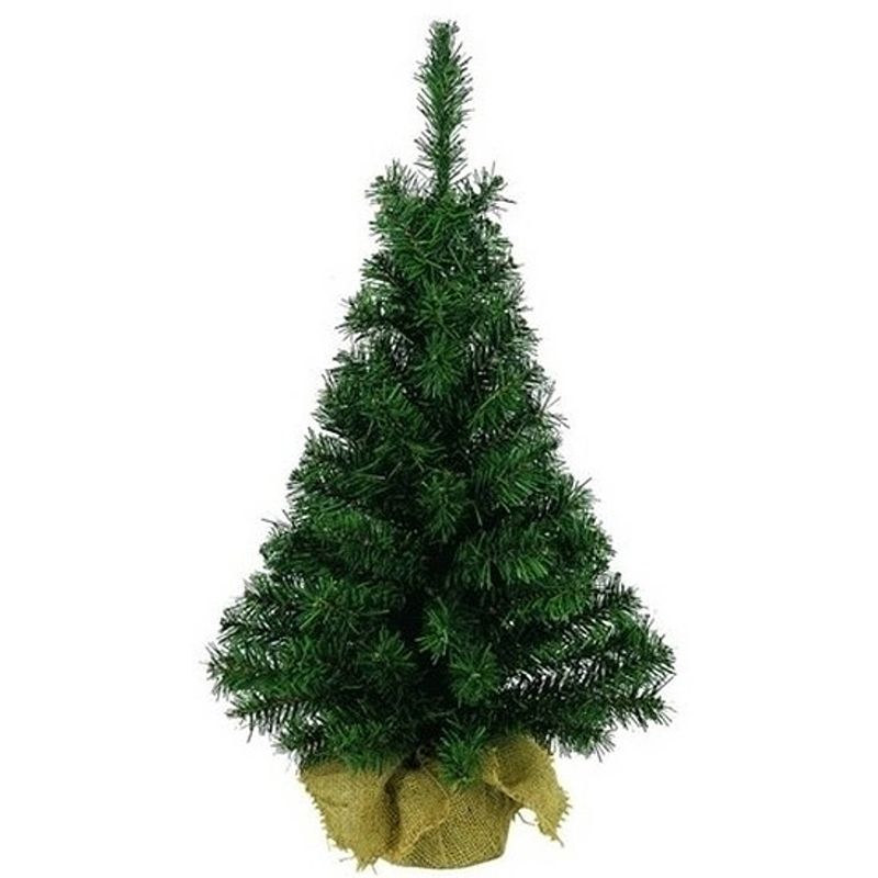 Foto van Kunst kerstboom groen in jute zak 45 cm - tafel kerstbomen