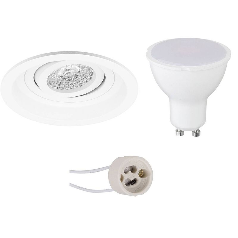 Foto van Led spot set - aigi - pragmi domy pro - gu10 fitting - inbouw rond - mat wit - 8w - helder/koud wit 6400k - verdiept -