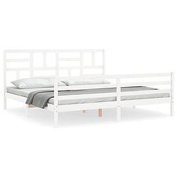 Foto van The living store massief grenenhouten bedframe - wit - 205.5 x 205.5 x 104 cm - multiplex lattenbodem