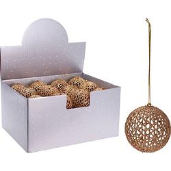 Foto van Kerstboomversiering gouden draad kerstballen met glitters 9 cm - kerstbal