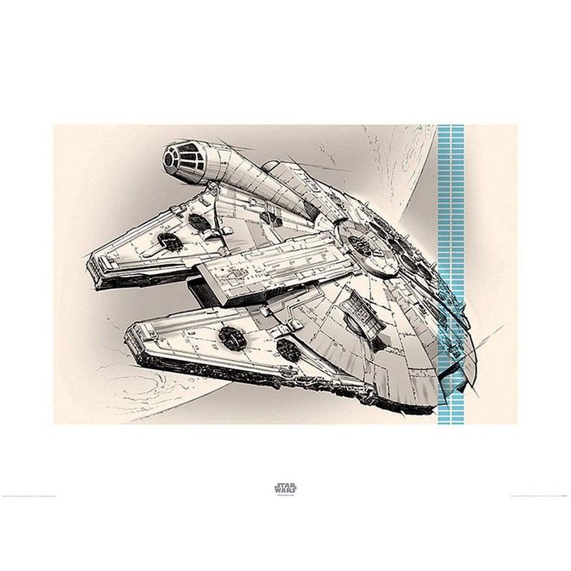 Foto van Pyramid star wars episode vii millennium falcon pencil art kunstdruk 80x60cm