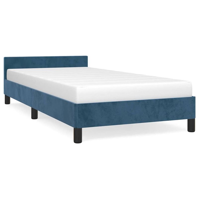 Foto van The living store bedframe donkerblauw fluweel 203x103x50 cm - multiplex lattenbodem - zonder matras