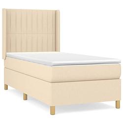 Foto van The living store boxspringbed - crème - 203 x 93 x 118/128 cm - pocketvering matras - middelharde ondersteuning -