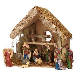 Foto van Complete kerststal met kerststal beelden -h26 cm - hout/mos/polyresin - kerststallen