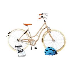 Foto van Volare kinderfiets lifestyle - 48 cm - zand - 3 versnellingen - lage zadelstand - inclusief fietshelm + accessoires