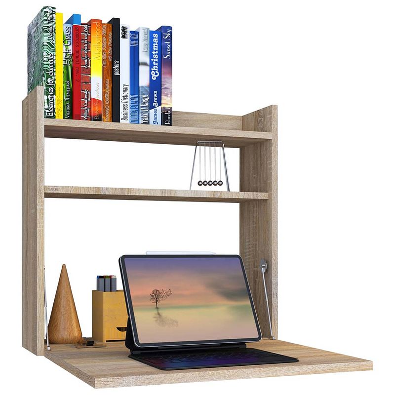 Foto van Dralis bureau bureau wandmontage 1 kleppe 1 plank eik decor.