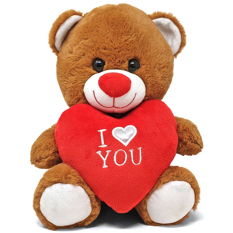 Foto van Donker bruine pluche knuffelbeer/teddybeer met i love you hartje 30 cm - knuffelberen