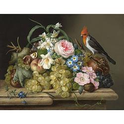 Foto van Inductiebeschermer - stilleven roos en vogeltje - 78x78 cm