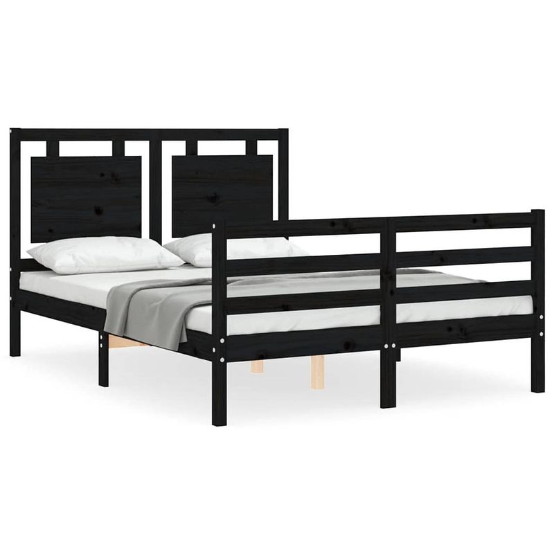 Foto van The living store bedframe massief grenenhout - zwart - 195.5 x 145.5 x 100 cm - multiplex lattenbodem