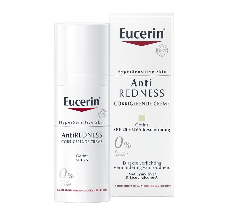 Foto van Eucerin hypersensitive antiredness spf25 creme getint