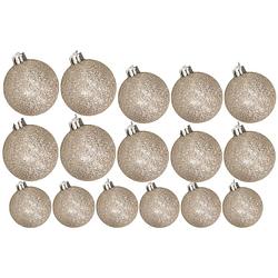 Foto van Kerstversiering set glitter kerstballen champagne 6 - 8 -10 cm - pakket van 50x stuks - kerstbal