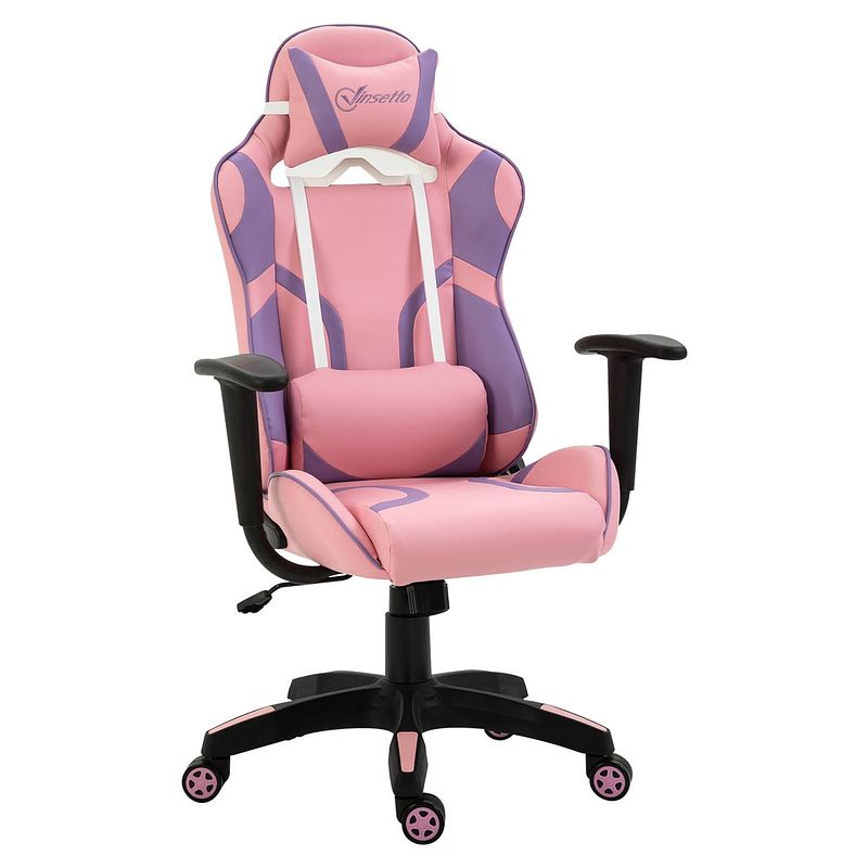 Foto van Bureaustoel - ergonomische bureaustoel - game stoel - gaming stoel - roze/paars