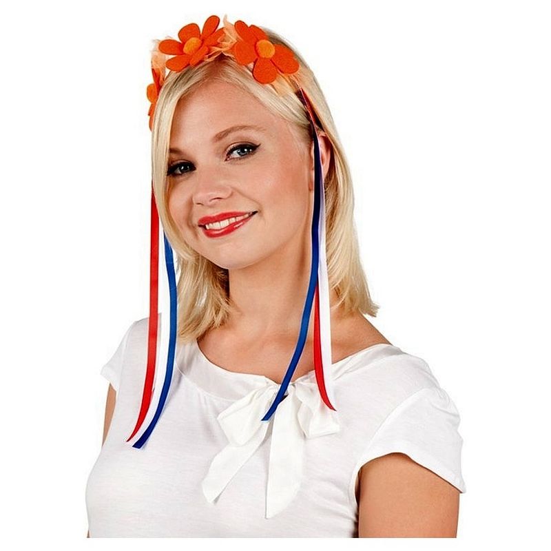 Foto van Oranje diadeem met bloemen - koningsdag - ek/wk voetbal