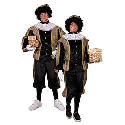 Foto van Piet verkleed kostuum luxe 3-delig - zwart/goud - voor volwassenen 54 (xl) - carnavalskostuums