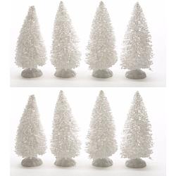 Foto van Kerstdorp maken besneeuwde decoratie dennenbomen 8 stuks 10 cm - kerstdorpen