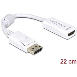 Foto van Delock 61767 displayport / hdmi adapter [1x displayport stekker - 1x hdmi-bus] wit met ferrietkern 12.00 cm