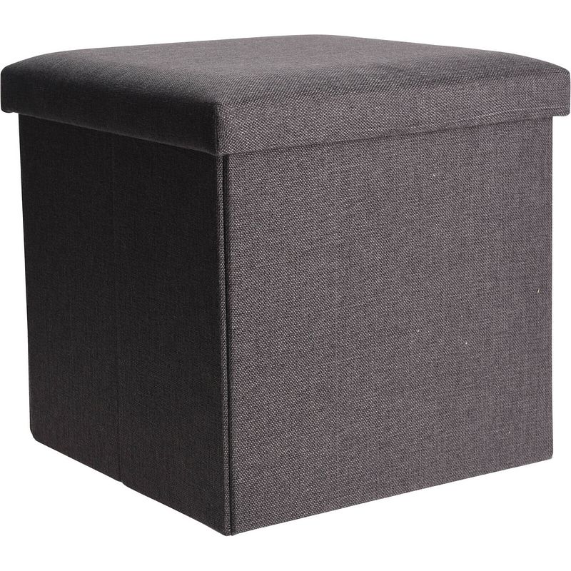 Foto van H&s collection poef/hocker/voetenbankje - opbergbox - grijs - polyester - 38 x 38 cm - poefs