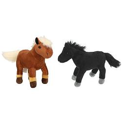 Foto van Set van 2x stuks pluche dieren paarden knuffels 25 cm - knuffel boederijdieren