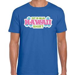 Foto van Hawaii shirt zomer t-shirt blauw met roze letters voor heren l - feestshirts