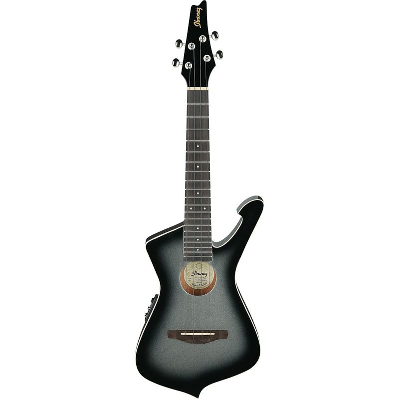 Foto van Ibanez uict10 iceman metallic gray sunburst elektrisch-akoestische tenor ukelele met gigbag