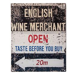 Foto van Clayre & eef tekstbord 20x25 cm beige ijzer english wine merchant wandbord spreuk wandplaat beige wandbord spreuk