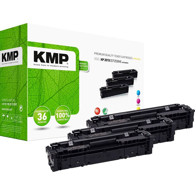 Foto van Kmp h-t215vx toner combipack vervangt hp hp 201x (cf401x, cf403x, cf402x) cyaan, magenta, geel compatibel toner multipack