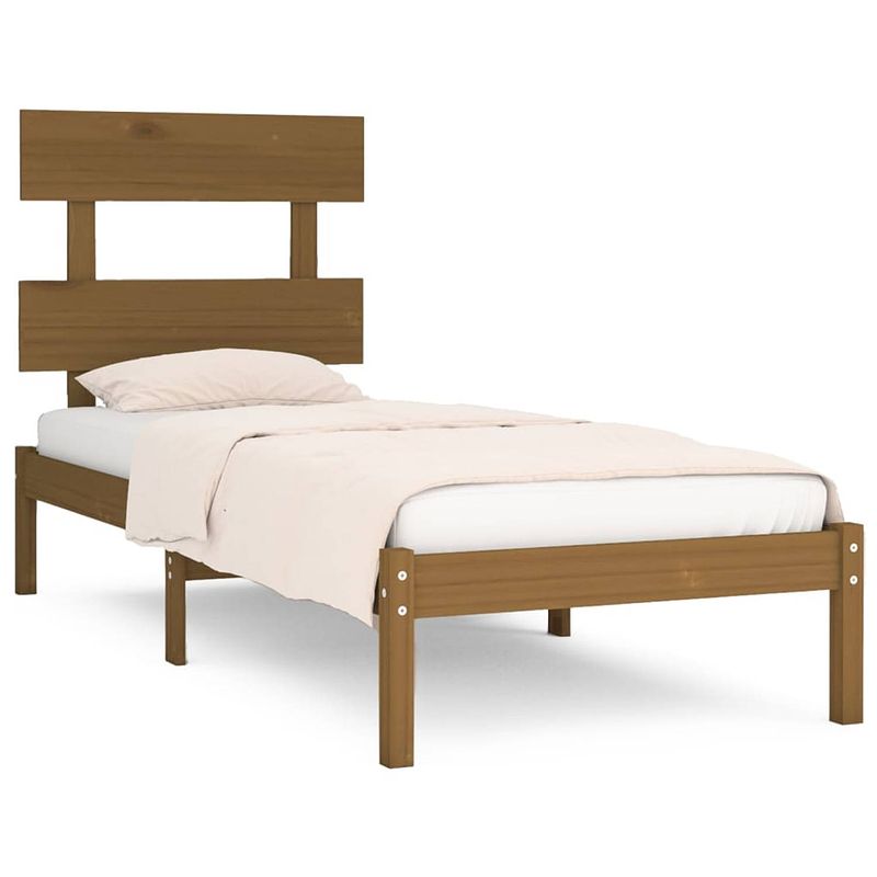 Foto van The living store bedframe grenenhout - 195.5 x 80.5 x 31 cm - honingbruin