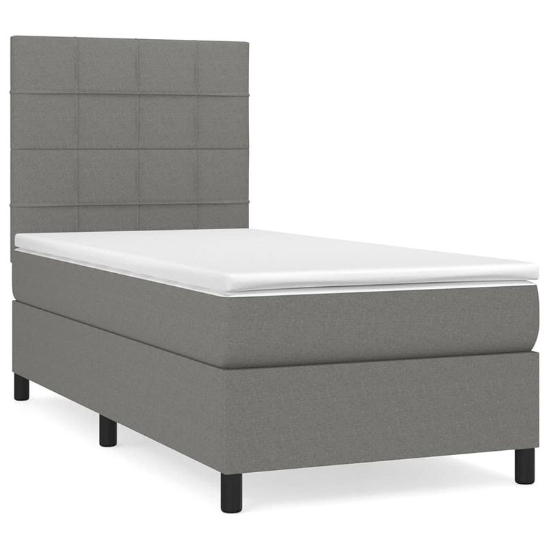 Foto van The living store boxspringbed - donkergrijs - 203x100x118/128 cm - pocketvering matras - middelharde ondersteuning -